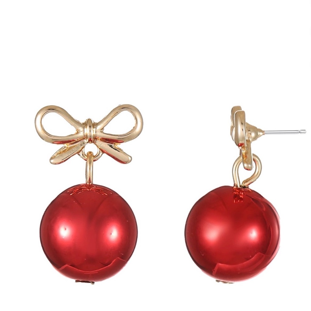Elegant Red Bow Ball Earrings NWT - Picture 2 of 3
